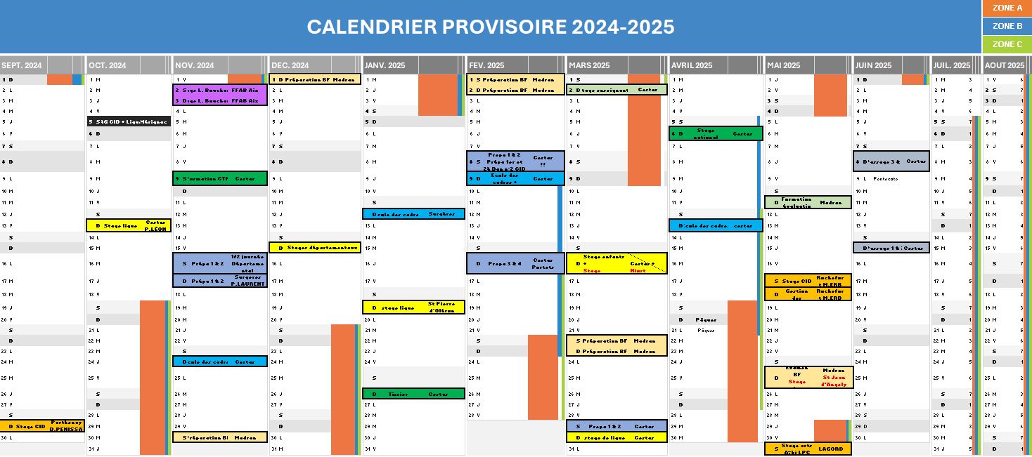 2024 2025 - Calendrier provisoire des stages et formations